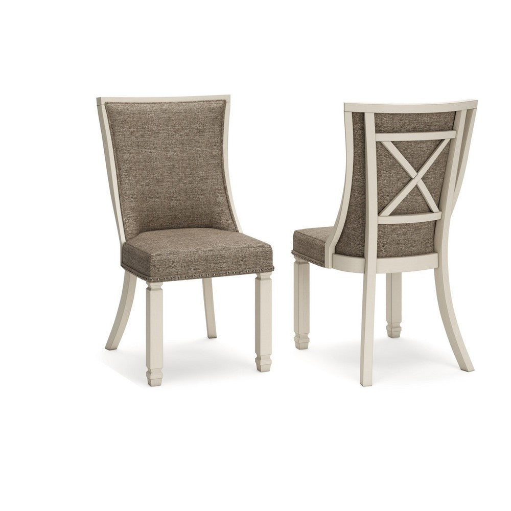 Bolan Dining Side Chair Set of 2, Lattice Back, Polyester, White Wood -BM329784