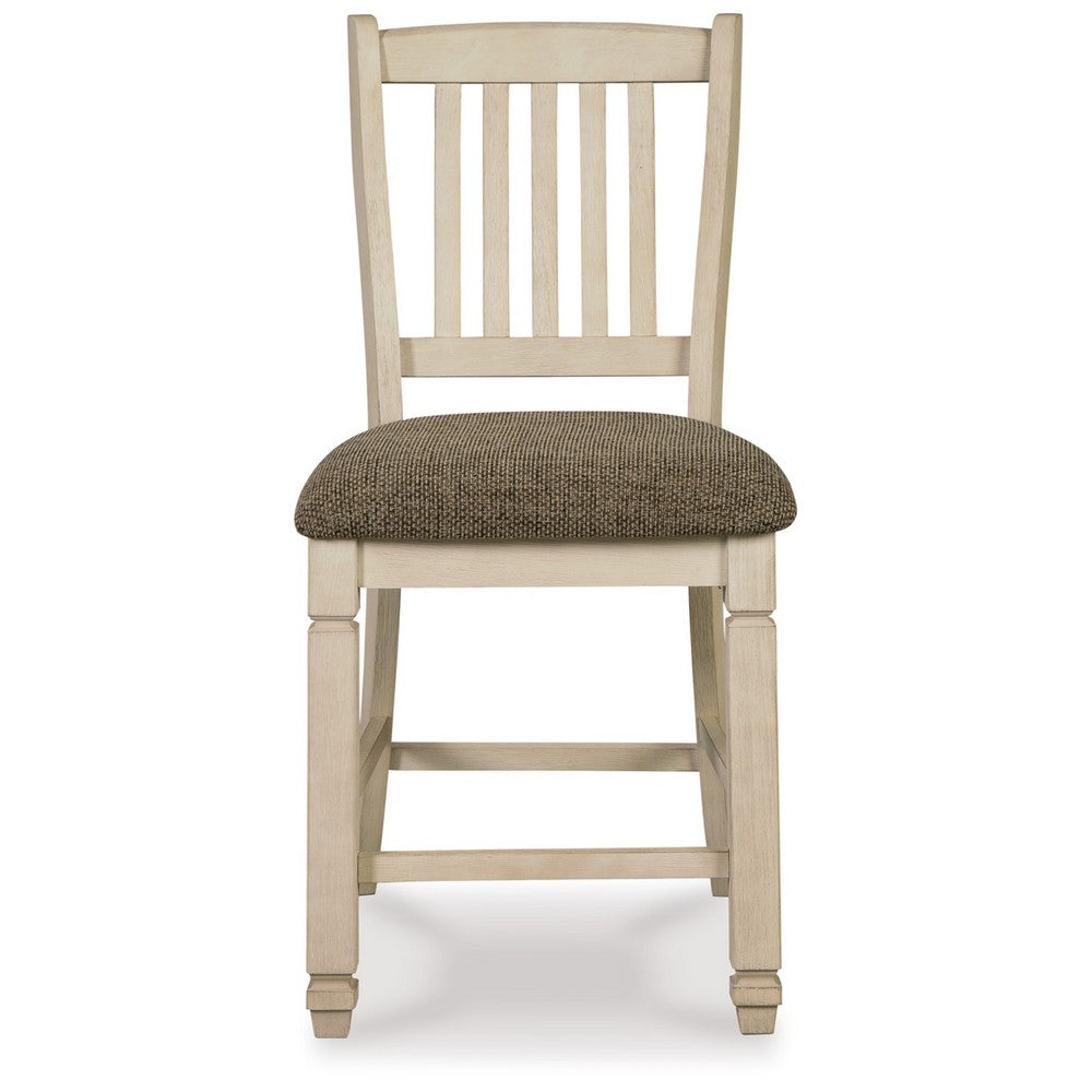 Bolan Counter Height Chair Set of 2, Rake Back, Antique White Wood -BM329785