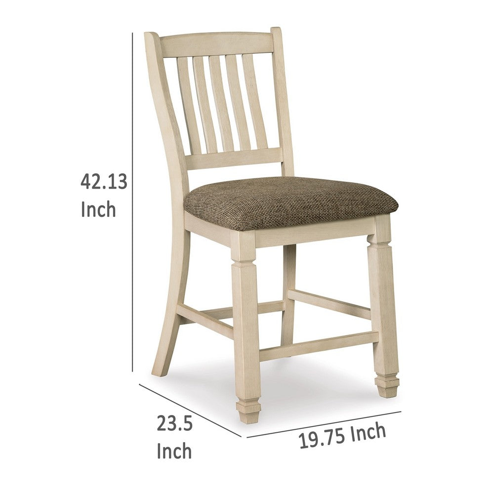 Bolan Counter Height Chair Set of 2, Rake Back, Antique White Wood -BM329785