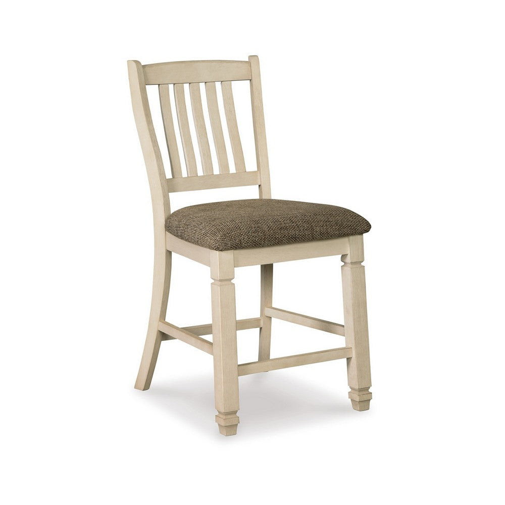 Bolan Counter Height Chair Set of 2, Rake Back, Antique White Wood -BM329785