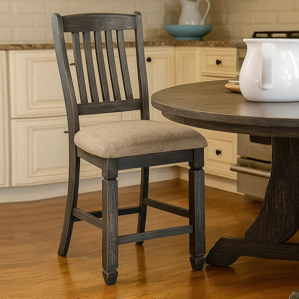 Trekk Counter Height Chair Set of 2, Slatted Back, Black Polyester -BM329790