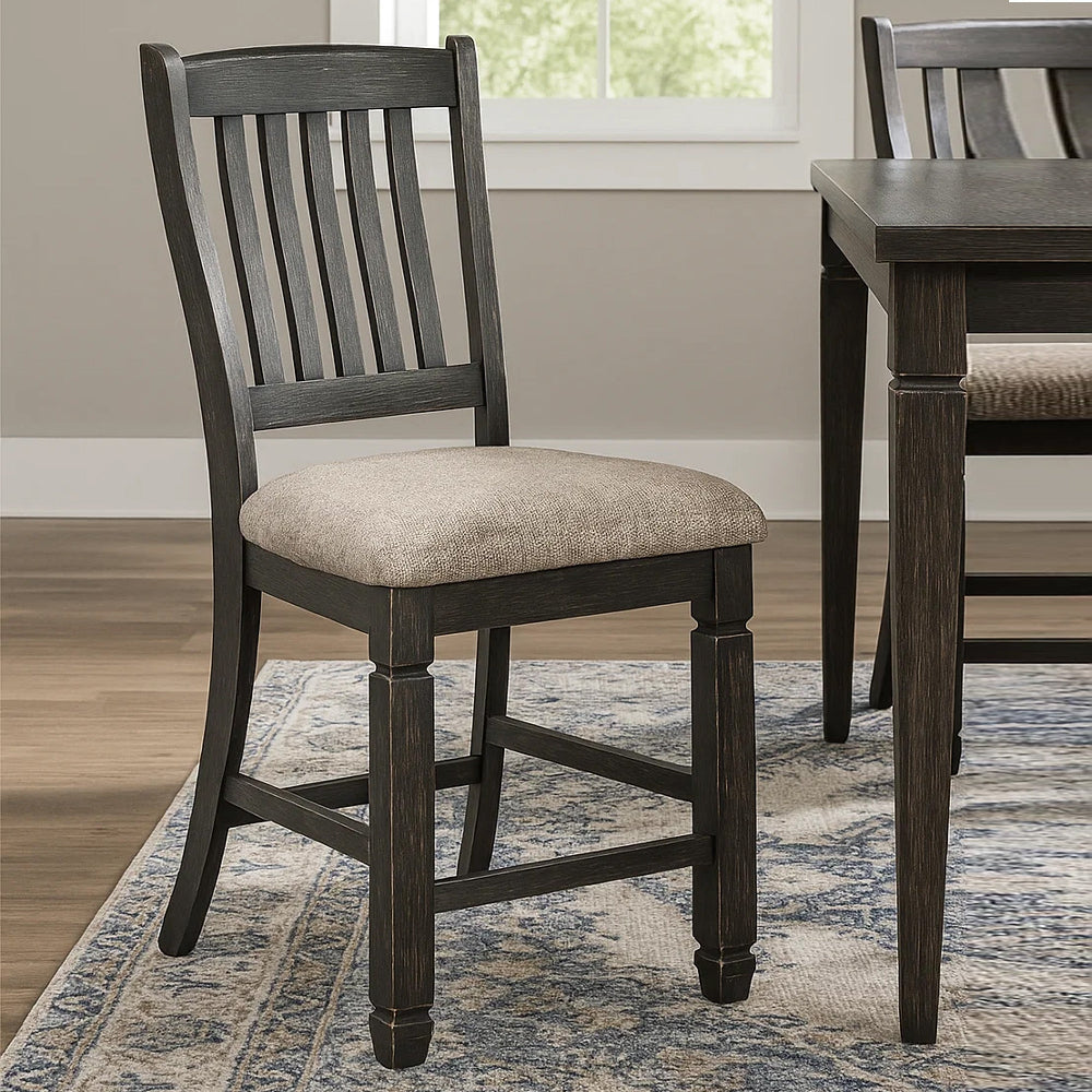 Trekk Counter Height Chair Set of 2, Slatted Back, Black Polyester -BM329790