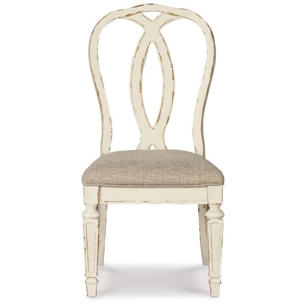 Alyn Dining Side Chairs Set of 2, Ribbon Back, Distressed White Wood -BM329792