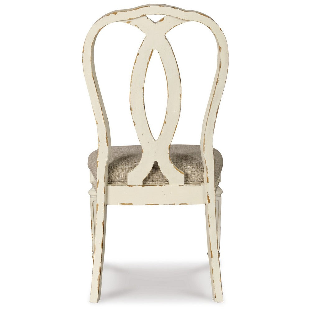 Alyn Dining Side Chairs Set of 2, Ribbon Back, Distressed White Wood -BM329792