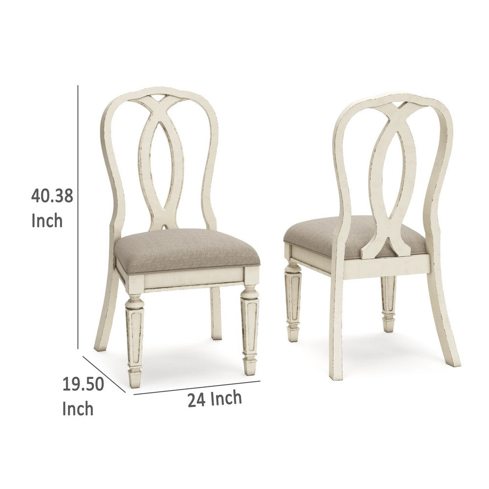 Alyn Dining Side Chairs Set of 2, Ribbon Back, Distressed White Wood -BM329792