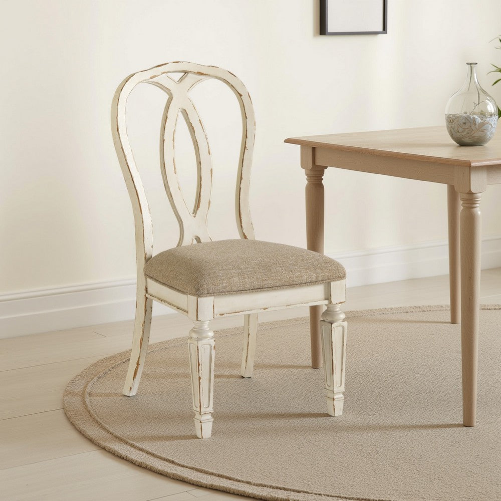 Alyn Dining Side Chairs Set of 2, Ribbon Back, Distressed White Wood -BM329792