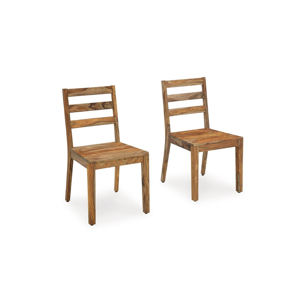 Donni Dining Side Chair Set of 2, Ladder Back, Natural Sheesham Wood -BM329797