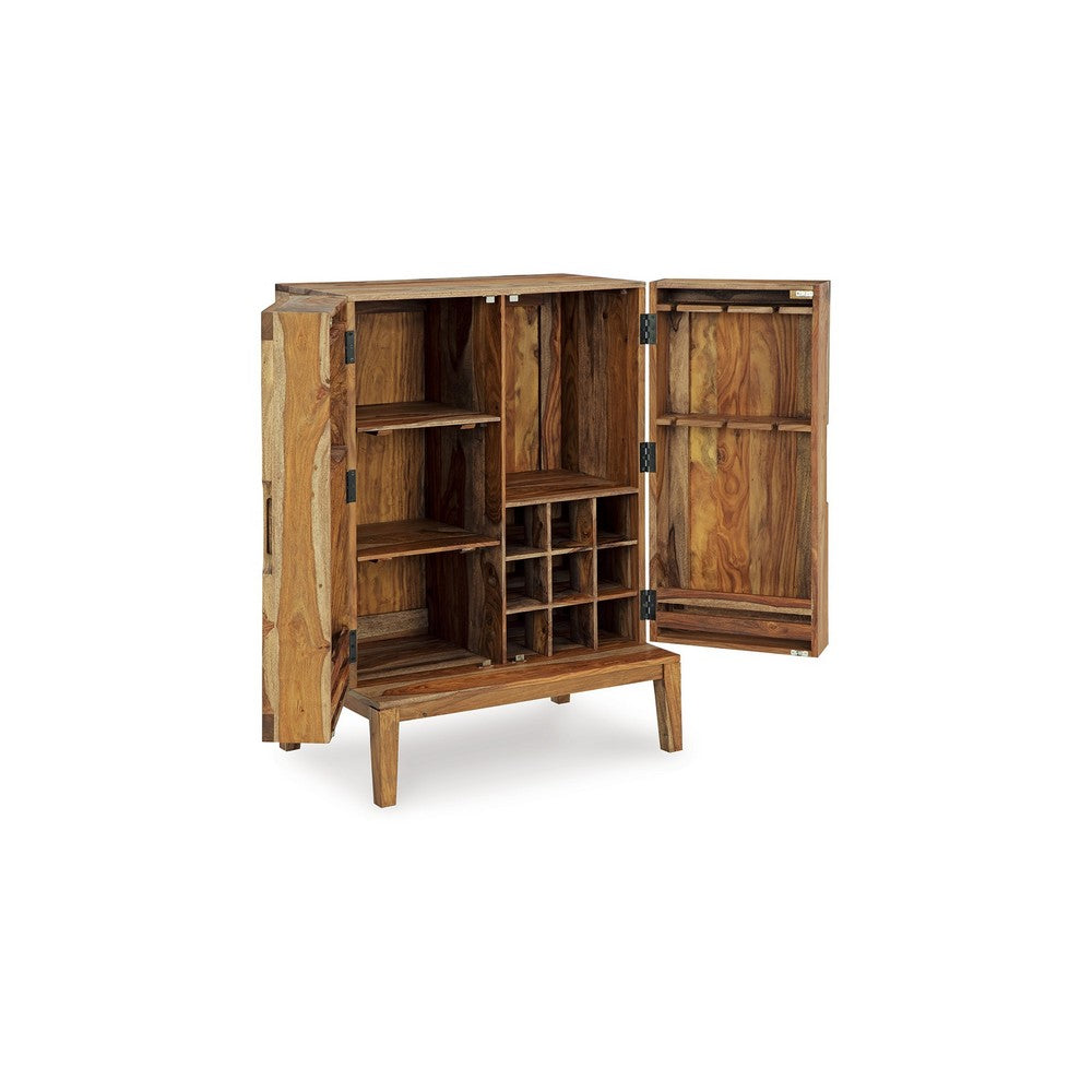 Donni Bar Cabinet with 2 Doors and 2 Shelves, Natural Sheesham Wood -BM329800