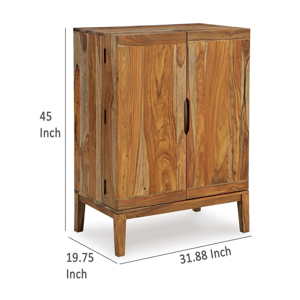 Donni Bar Cabinet with 2 Doors and 2 Shelves, Natural Sheesham Wood -BM329800