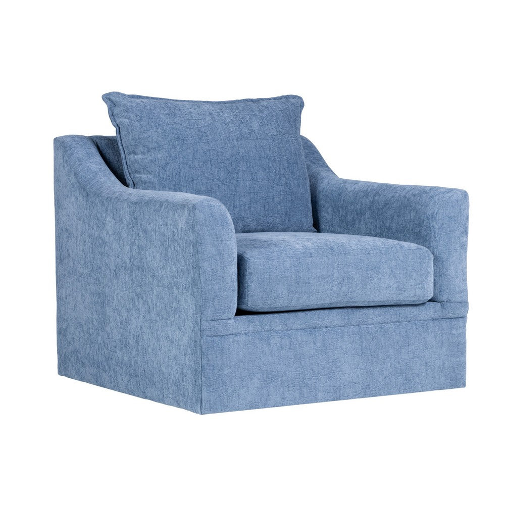 Ivie Swivel Accent Armchair, Light Slate Blue, Track Arms, Solid Wood -BM329808