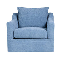 Ivie Swivel Accent Armchair, Light Slate Blue, Track Arms, Solid Wood -BM329808