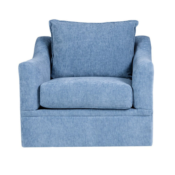 Ivie Swivel Accent Armchair, Light Slate Blue, Track Arms, Solid Wood -BM329808