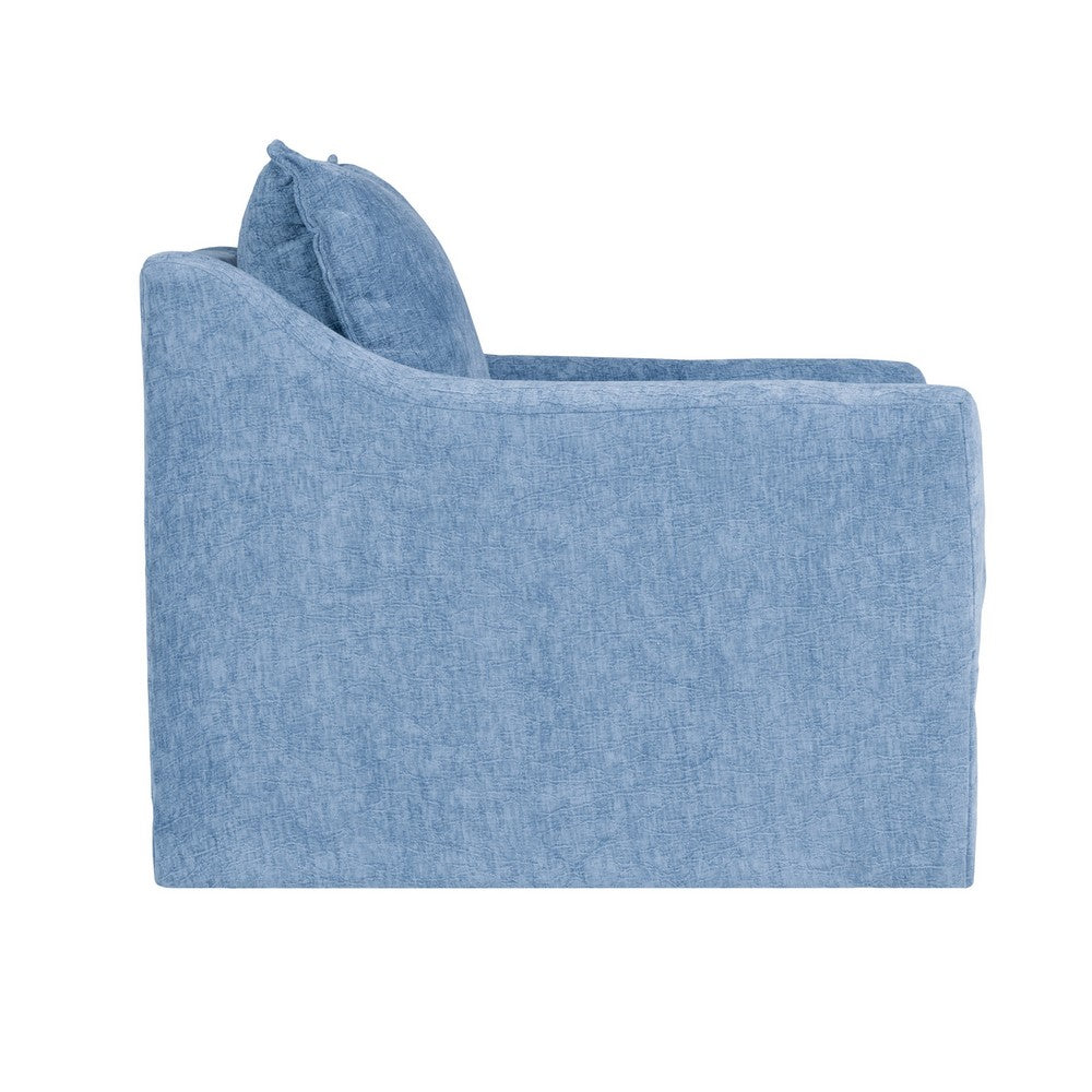 Ivie Swivel Accent Armchair, Light Slate Blue, Track Arms, Solid Wood -BM329808