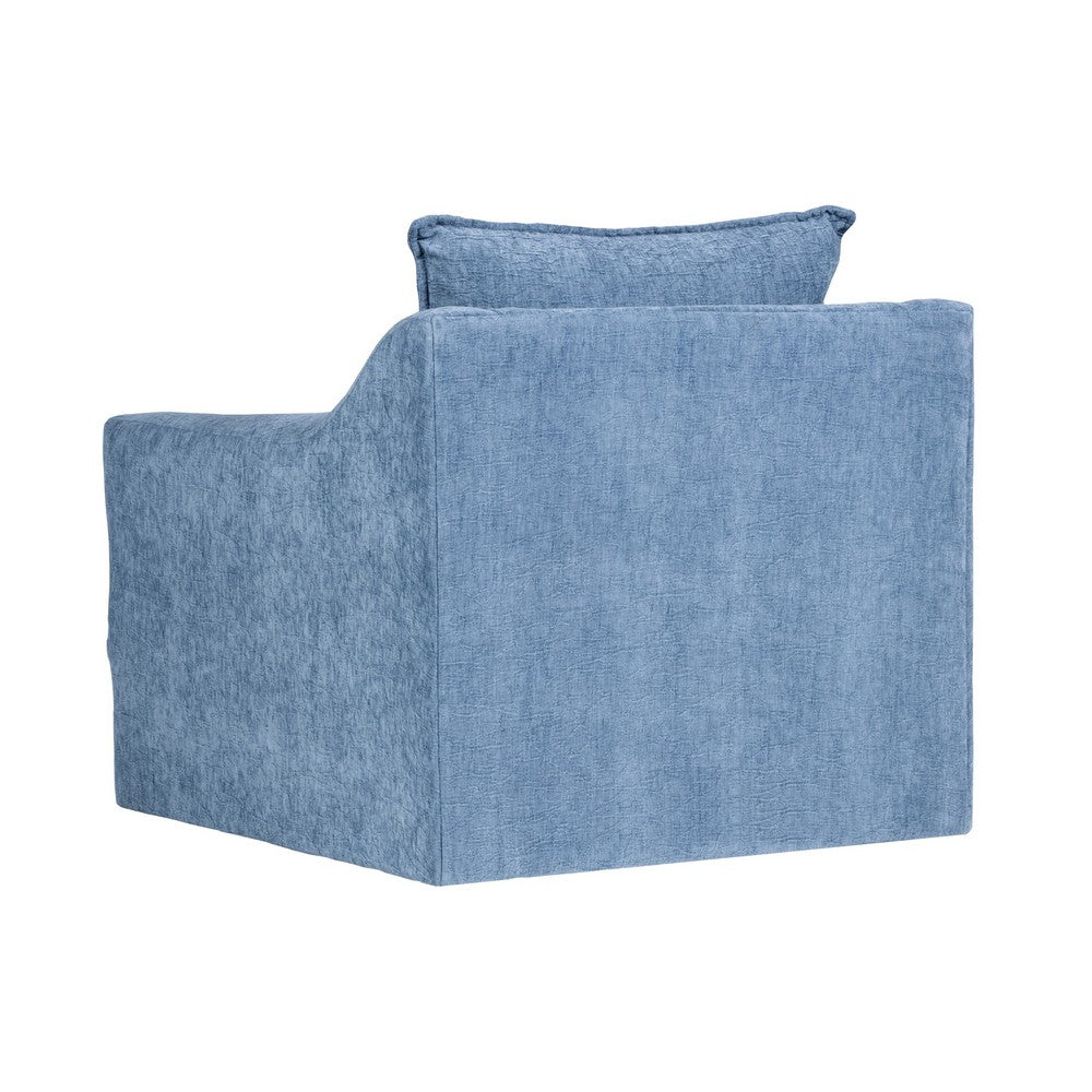 Ivie Swivel Accent Armchair, Light Slate Blue, Track Arms, Solid Wood -BM329808