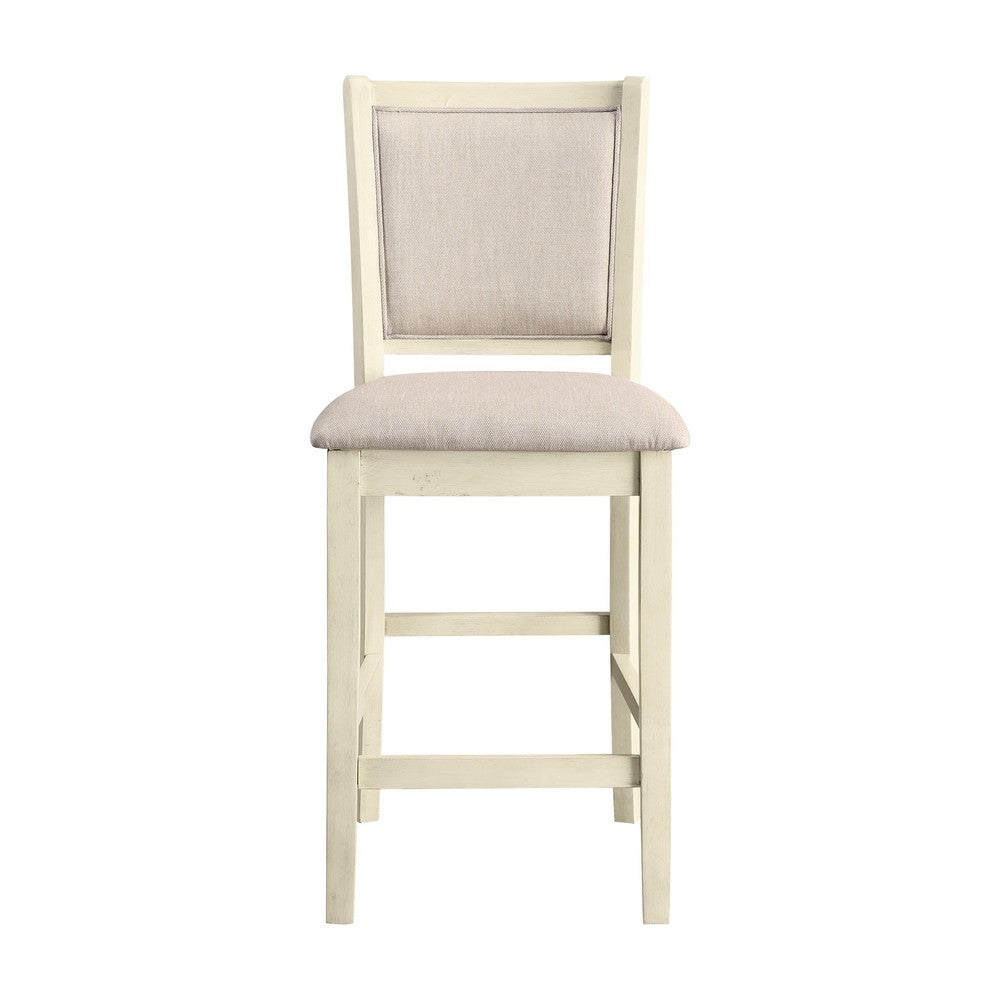 Han Counter Chair Set of 2, Beige Fabric, Ivory Solid Rubberwood -BM329812