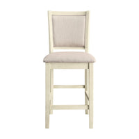 Han Counter Chair Set of 2, Beige Fabric, Ivory Solid Rubberwood -BM329812