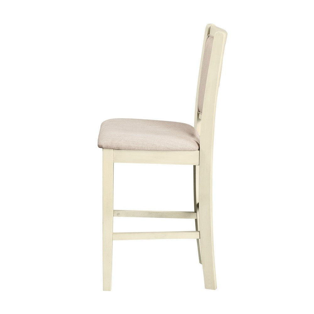 Han Counter Chair Set of 2, Beige Fabric, Ivory Solid Rubberwood -BM329812