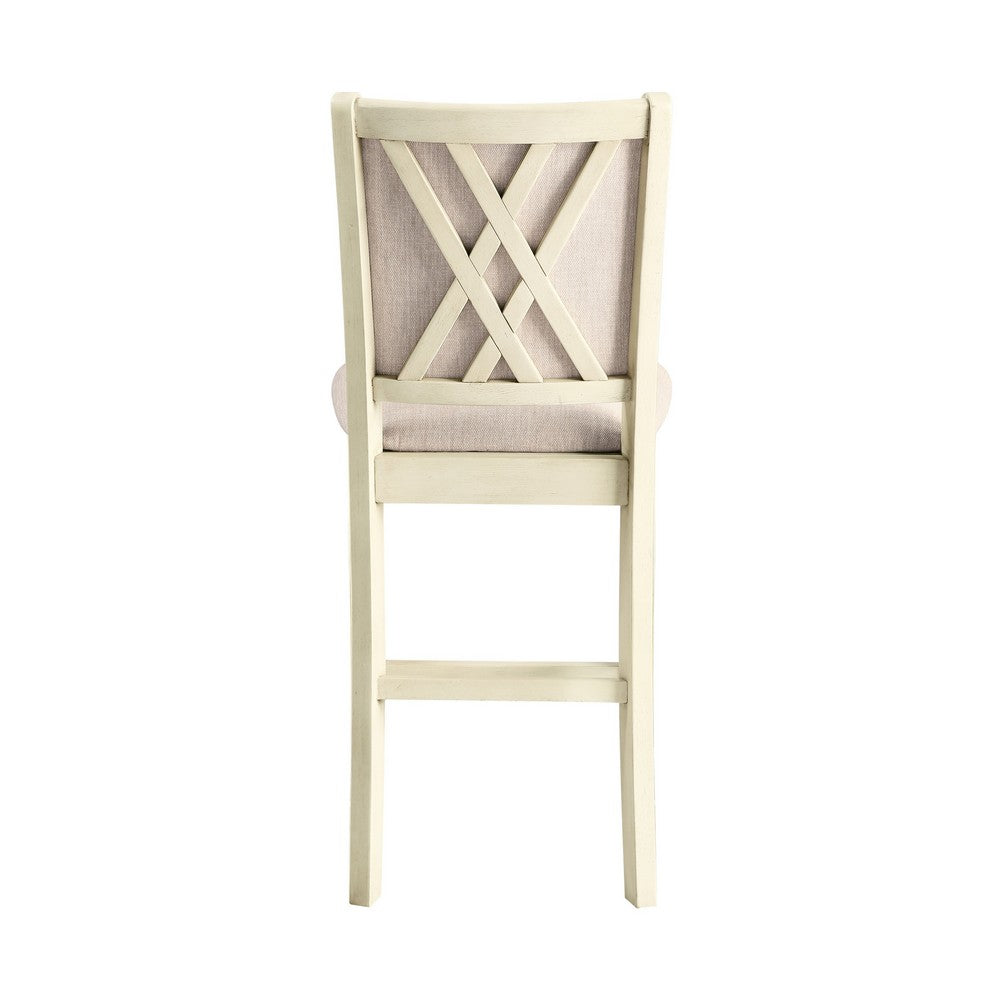 Han Counter Chair Set of 2, Beige Fabric, Ivory Solid Rubberwood -BM329812