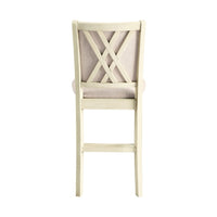 Han Counter Chair Set of 2, Beige Fabric, Ivory Solid Rubberwood -BM329812