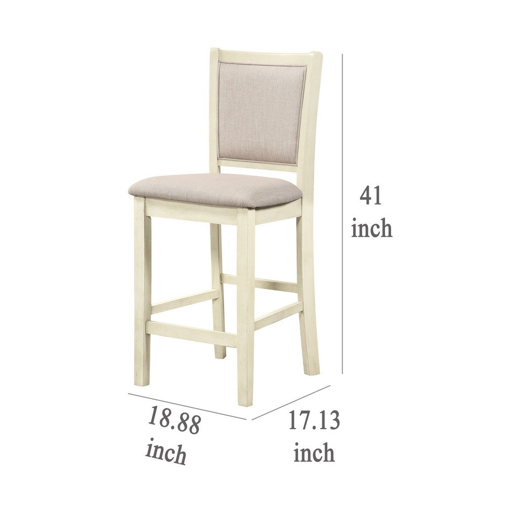 Han Counter Chair Set of 2, Beige Fabric, Ivory Solid Rubberwood -BM329812