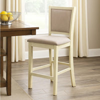 Han Counter Chair Set of 2, Beige Fabric, Ivory Solid Rubberwood -BM329812