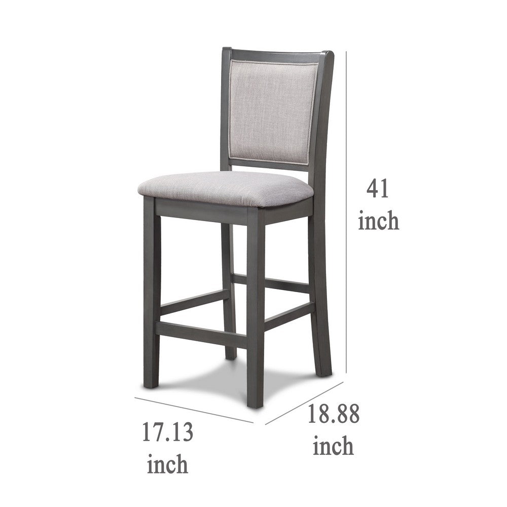 Han Counter Chair Set of 2, Light Gray Fabric, Dark Gray Solid Wood -BM329814