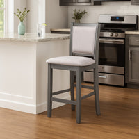 Han Counter Chair Set of 2, Light Gray Fabric, Dark Gray Solid Wood -BM329814