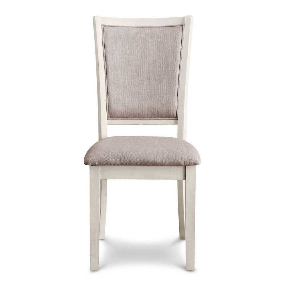 Han Dining Chair Set of 2, Light Brown Fabric, Beige Solid Rubberwood -BM329815