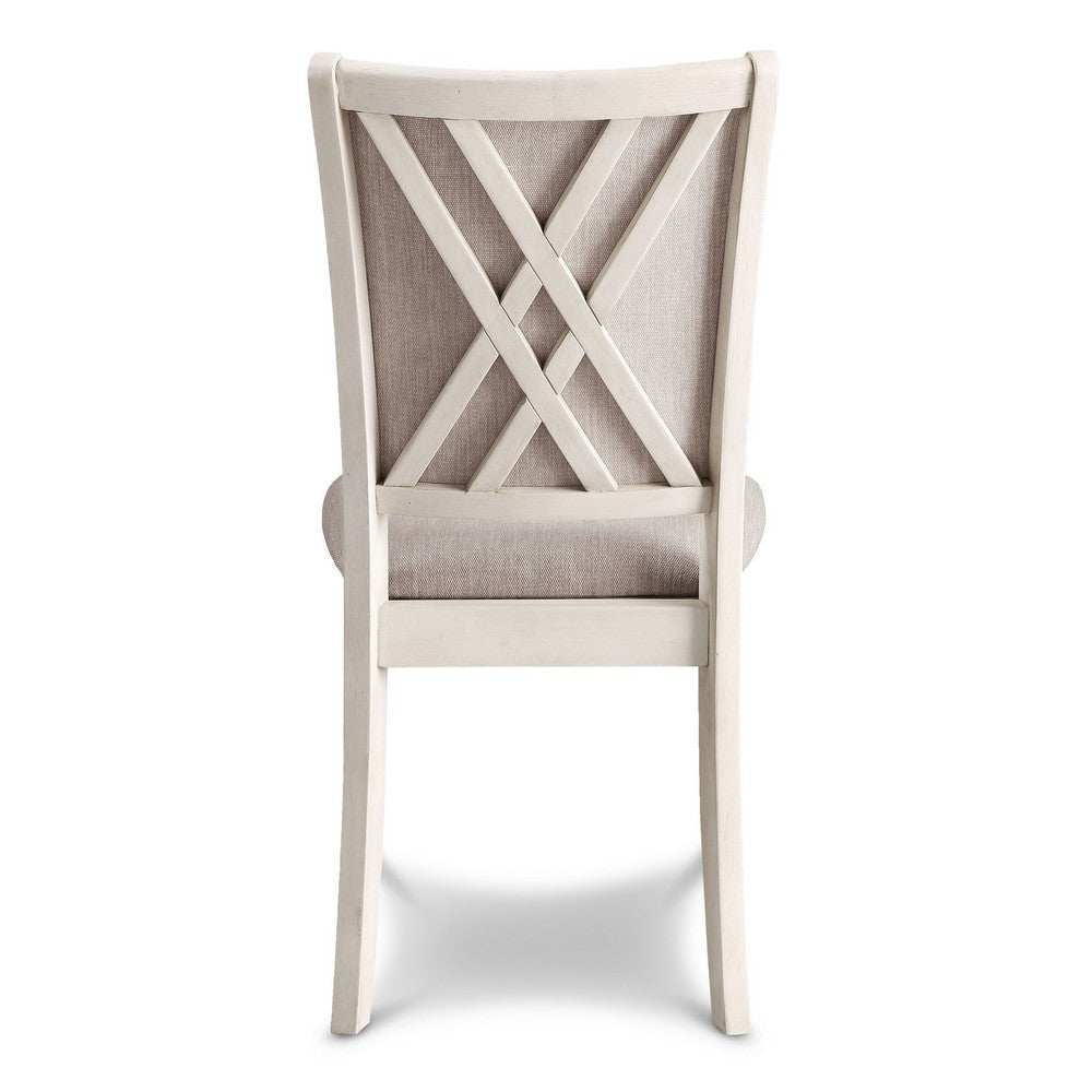 Han Dining Chair Set of 2, Light Brown Fabric, Beige Solid Rubberwood -BM329815