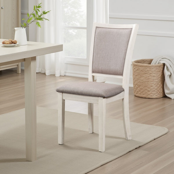 Han Dining Chair Set of 2, Light Brown Fabric, Beige Solid Rubberwood -BM329815