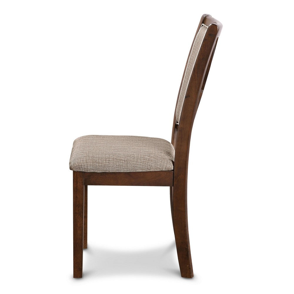 Han Dining Chair Set of 2, Light Brown Fabric, Cherry Brown Solid Wood -BM329816