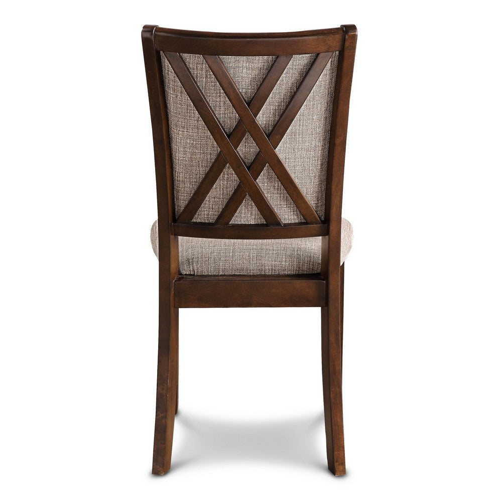 Han Dining Chair Set of 2, Light Brown Fabric, Cherry Brown Solid Wood -BM329816