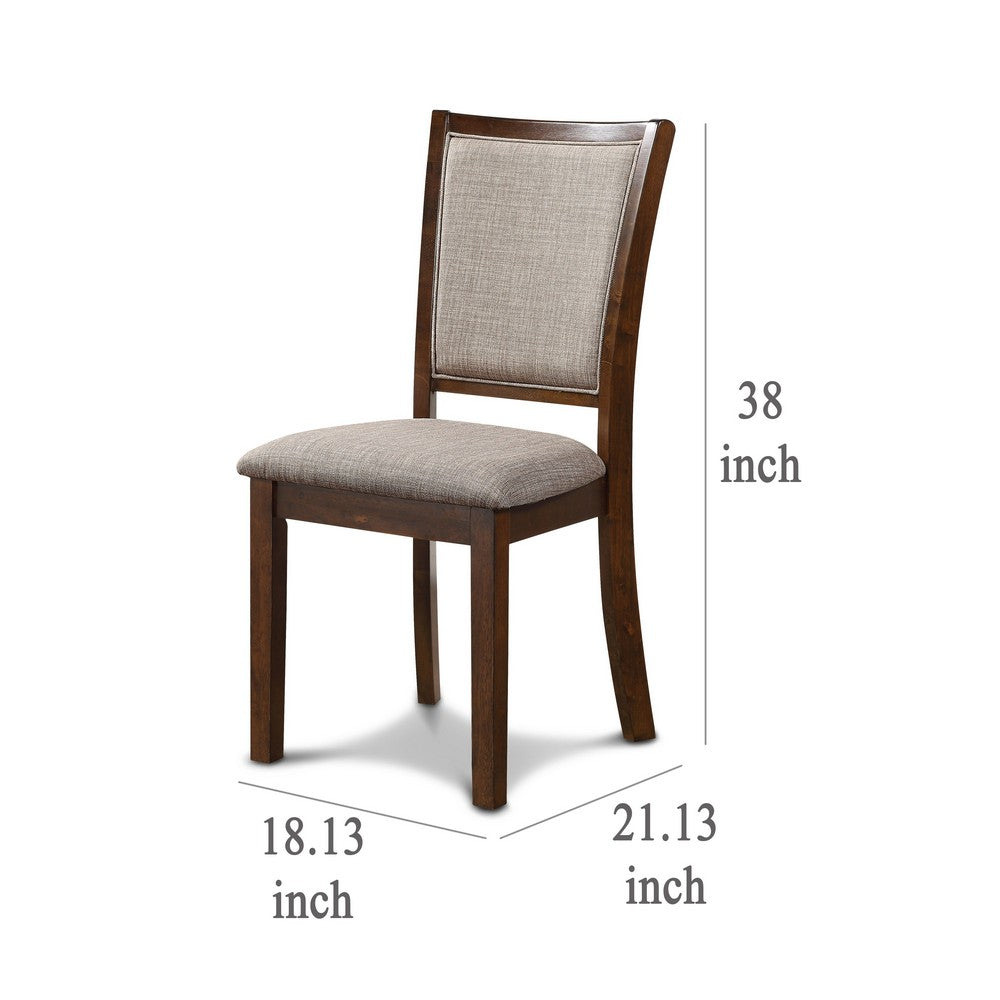 Han Dining Chair Set of 2, Light Brown Fabric, Cherry Brown Solid Wood -BM329816