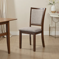 Han Dining Chair Set of 2, Light Brown Fabric, Cherry Brown Solid Wood -BM329816