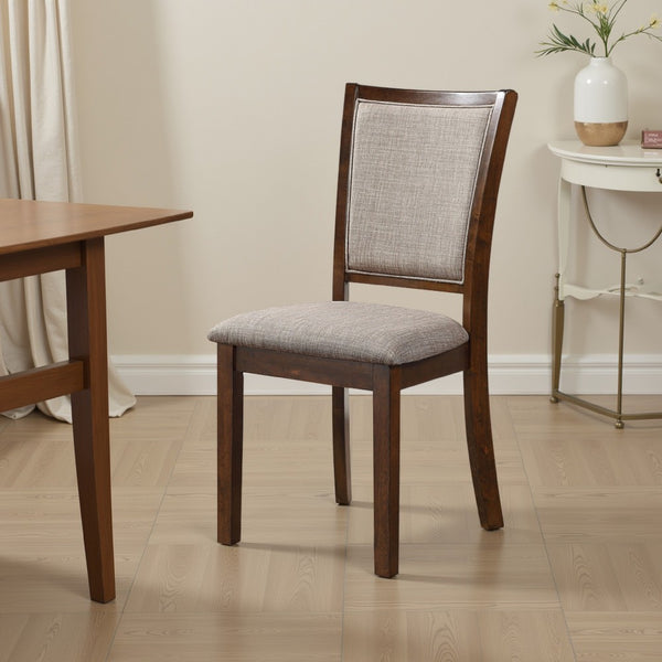 Han Dining Chair Set of 2, Light Brown Fabric, Cherry Brown Solid Wood -BM329816