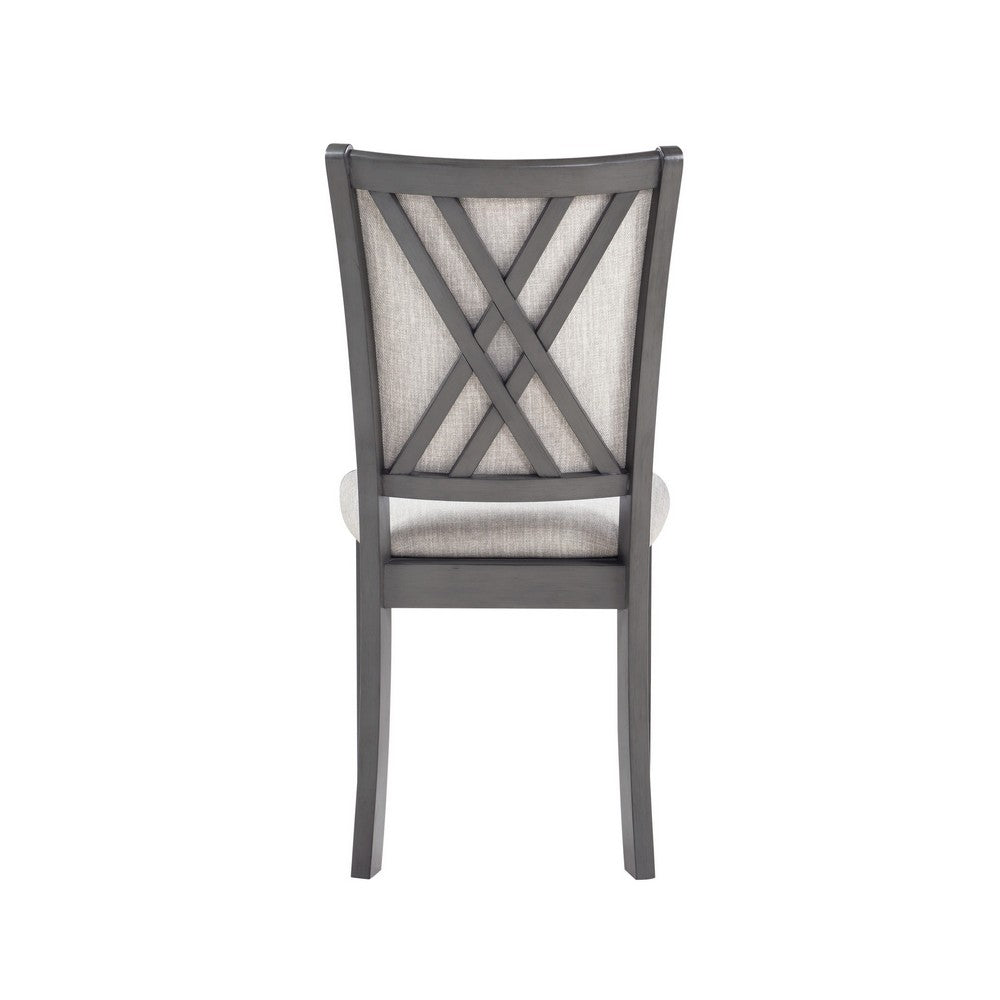 Han Dining Chair Set of 2, Light Gray Fabric, Dark Gray Solid Wood -BM329817
