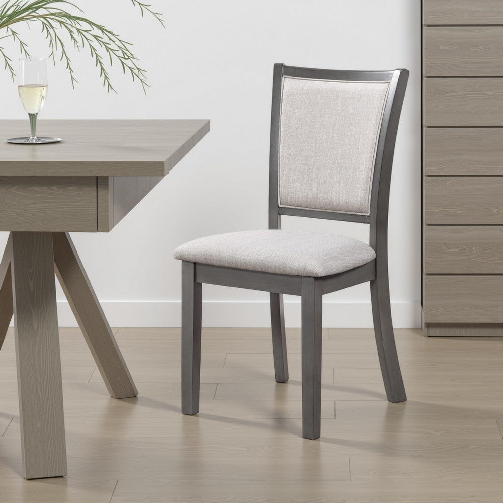 Han Dining Chair Set of 2, Light Gray Fabric, Dark Gray Solid Wood -BM329817
