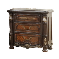 Ruth Nightstand, Real Marble, Mahogany Brown Solid Wood, Gold, 30 Inch  - BM329819