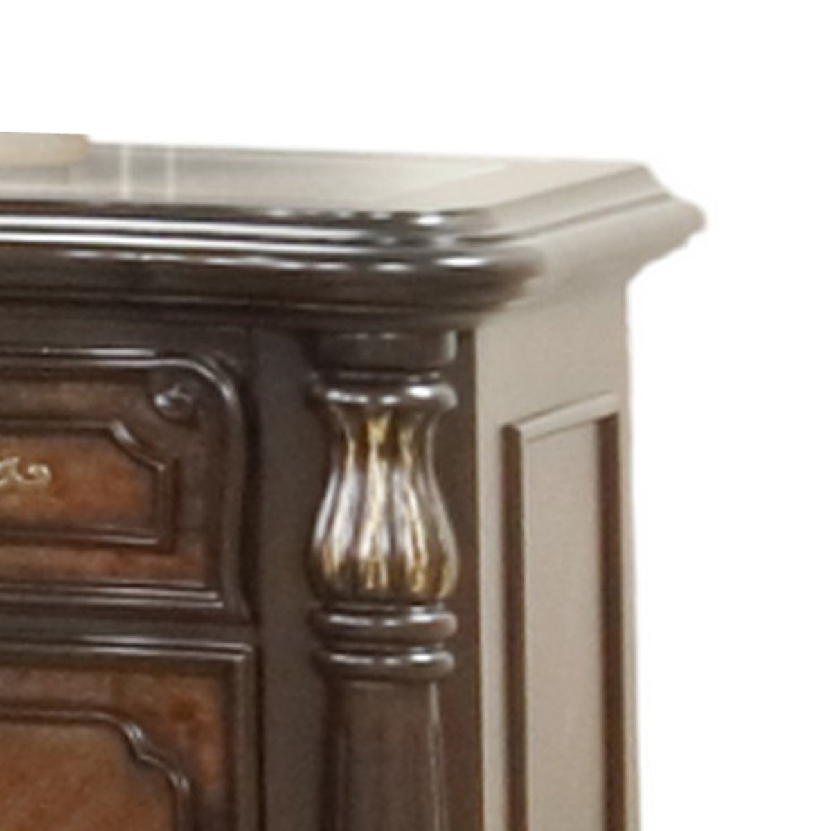 Ruth Nightstand, Real Marble, Mahogany Brown Solid Wood, Gold, 30 Inch  - BM329819