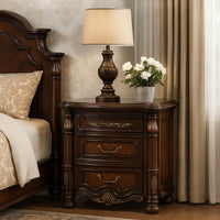 Ruth Nightstand, Real Marble, Mahogany Brown Solid Wood, Gold, 30 Inch  - BM329819