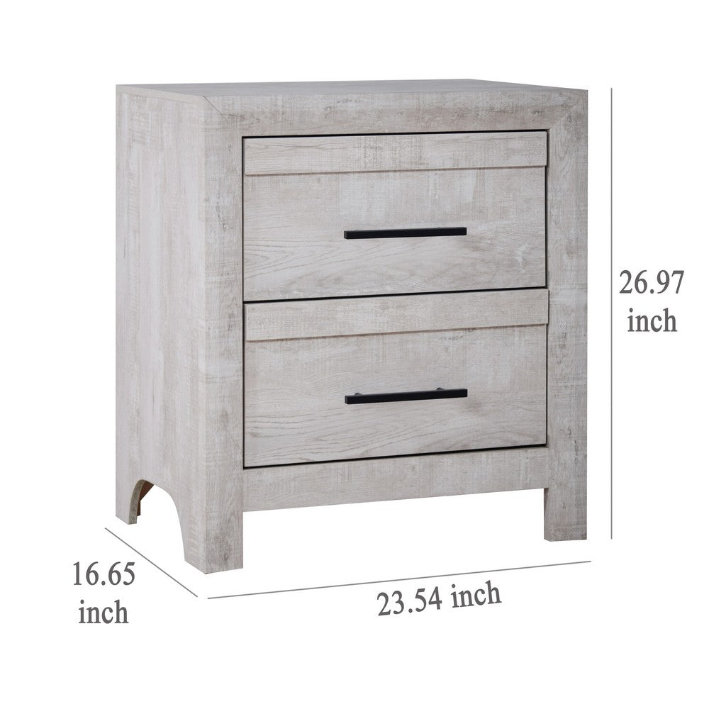 Bisca Nightstand, 2 Drawers, Black Handles, Light Gray Wood, 27 Inch -BM329822