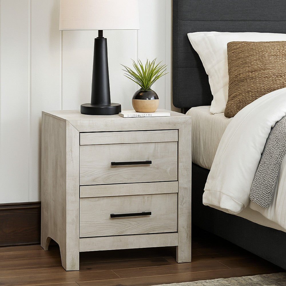 Bisca Nightstand, 2 Drawers, Black Handles, Light Gray Wood, 27 Inch -BM329822