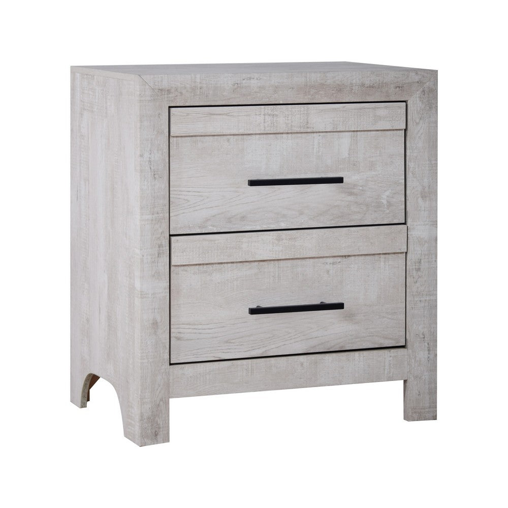 Bisca Nightstand, 2 Drawers, Black Handles, Light Gray Wood, 27 Inch -BM329822