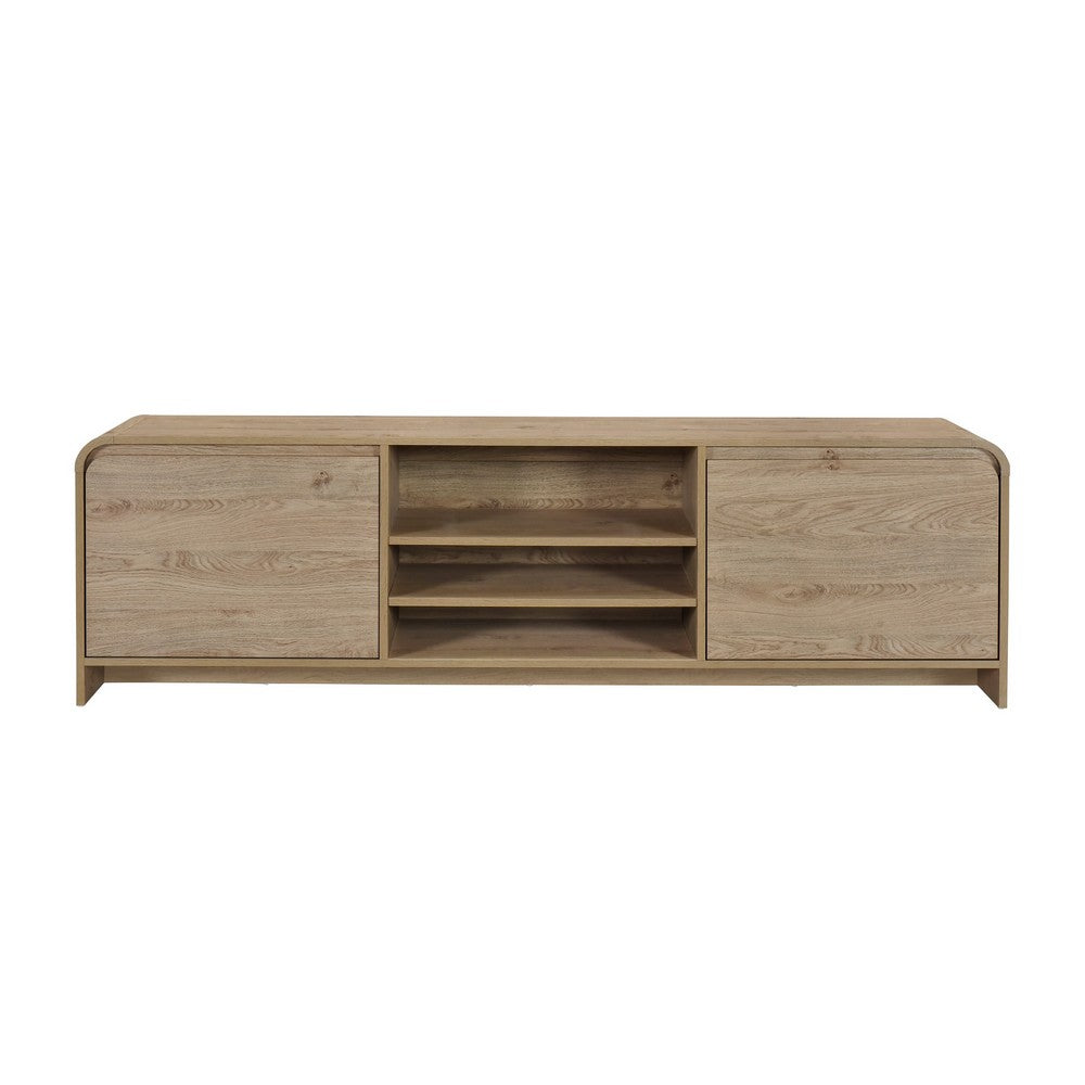 Maria TV Stand Media Cabinet, 2 Drawer and Shelves, Beige Wood 71 Inch -BM329823