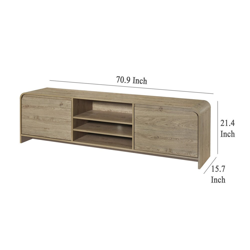 Maria TV Stand Media Cabinet, 2 Drawer and Shelves, Beige Wood 71 Inch -BM329823