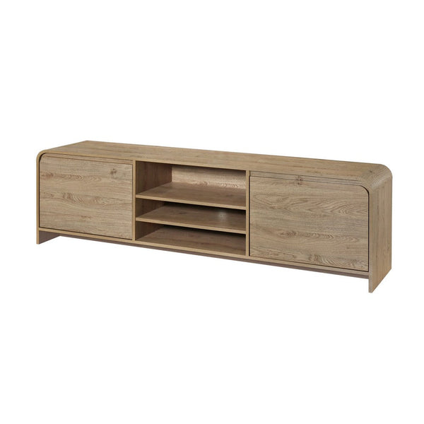 Maria TV Stand Media Cabinet, 2 Drawer and Shelves, Beige Wood 71 Inch -BM329823
