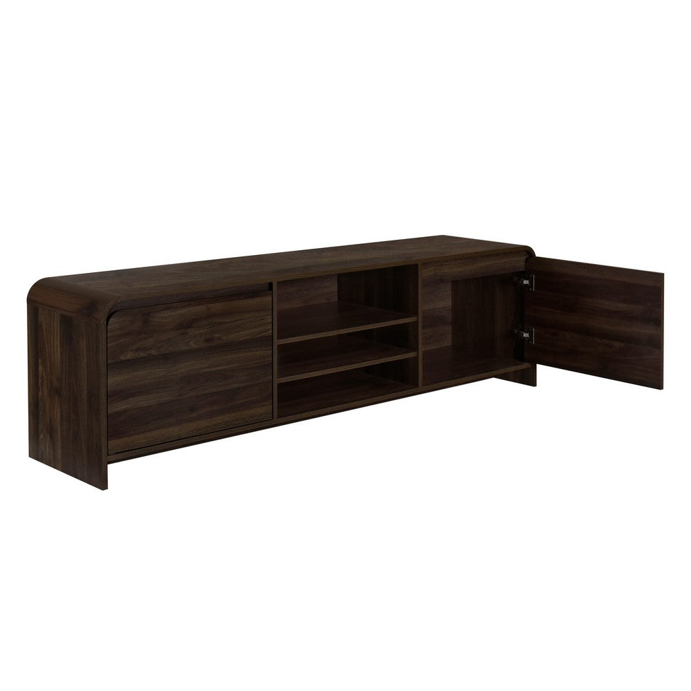 Maria TV Stand Media Cabinet, 2 Drawer and Shelves, Brown Wood 71 Inch -BM329824
