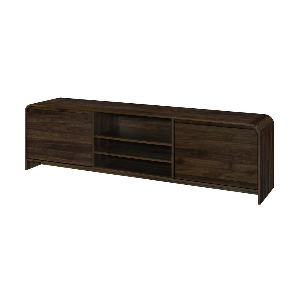 Maria TV Stand Media Cabinet, 2 Drawer and Shelves, Brown Wood 71 Inch -BM329824