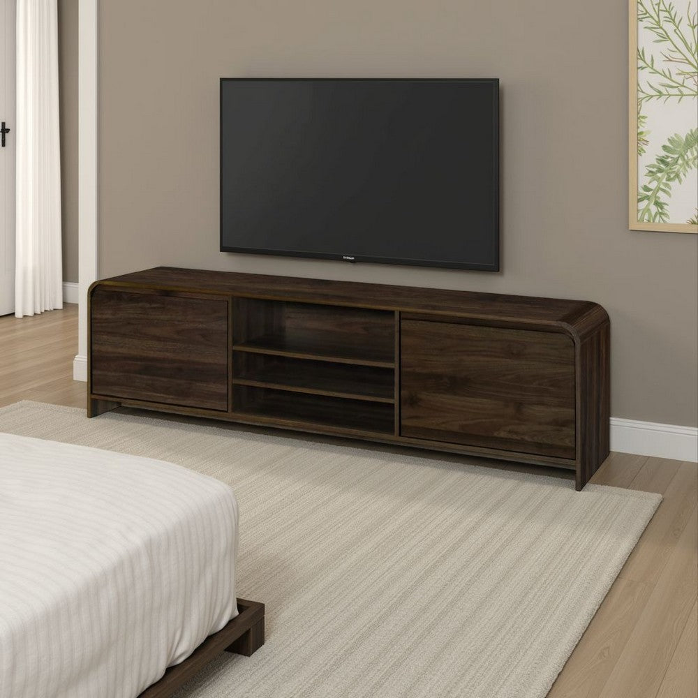 Maria TV Stand Media Cabinet, 2 Drawer and Shelves, Brown Wood 71 Inch -BM329824