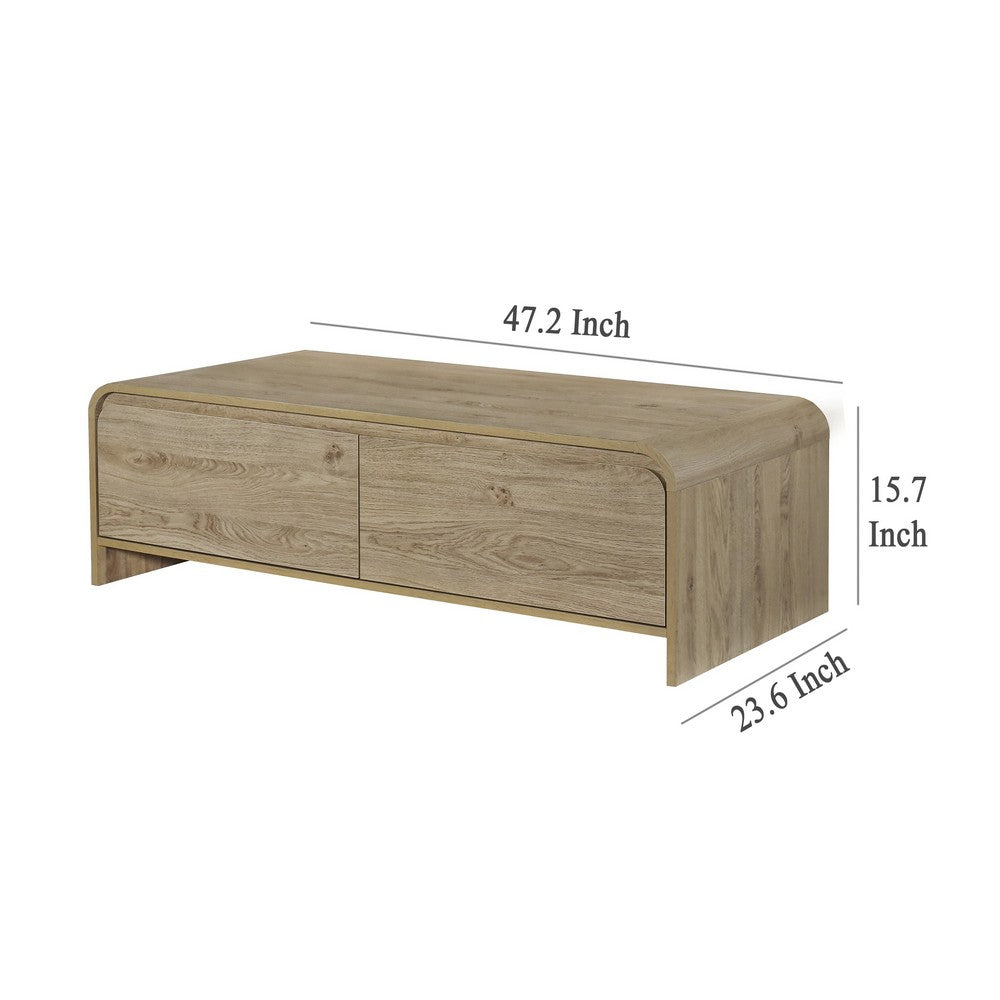Maria Coffee Table, 2 Drawer and Waterfall Style, Beige Wood 47 Inch -BM329825